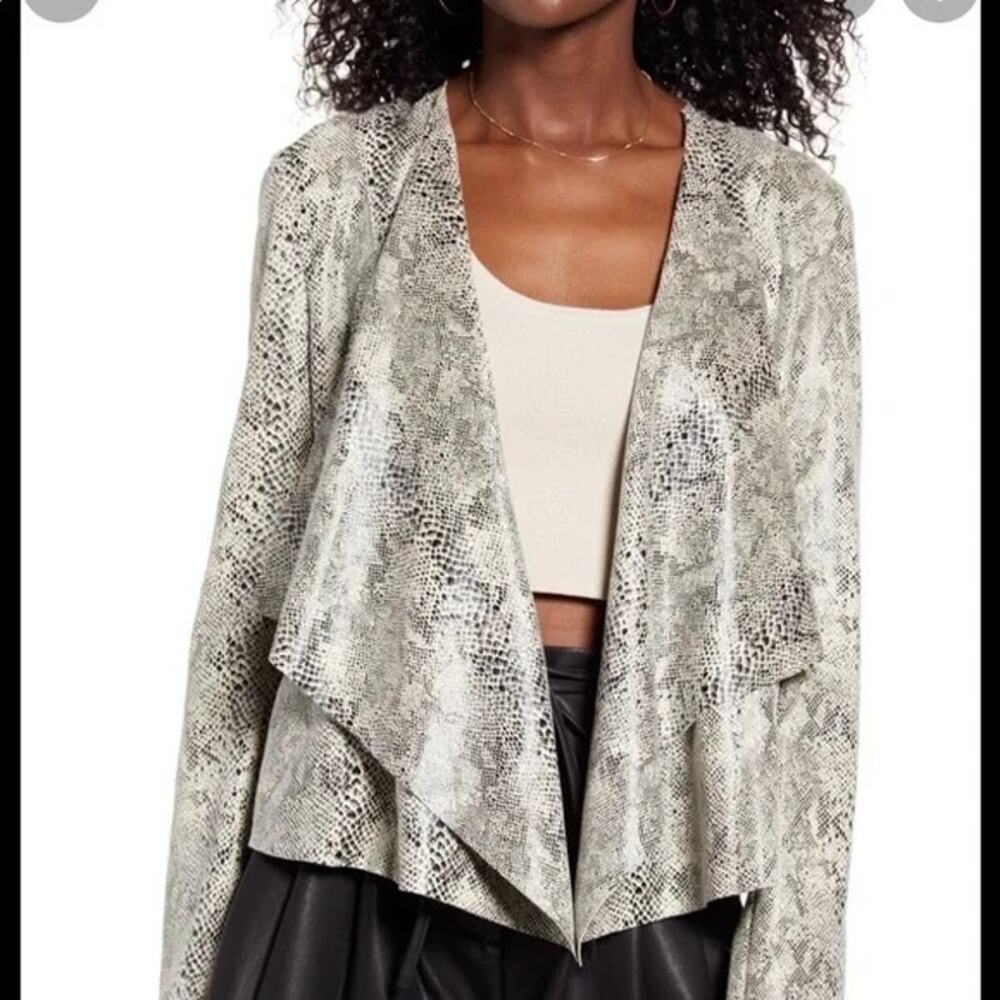 $213 BLANKNYC Women's Beige Black Faux Suede Draped Snake Eyes Print Jacket S